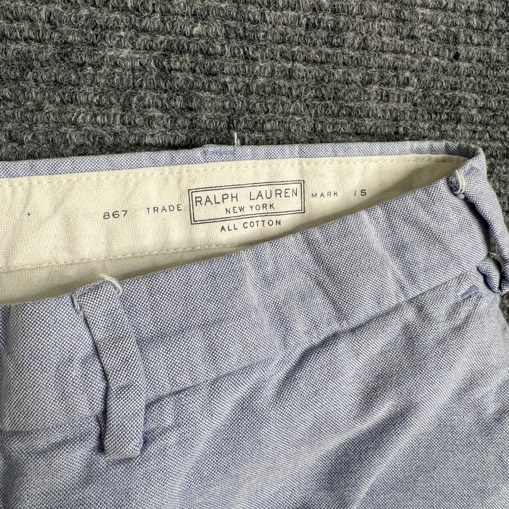 Polo Ralph Lauren Mens 38 Blue Oxford Cotton 867 Trade Mark 15 Shorts Flat Front - Picture 4 of 8